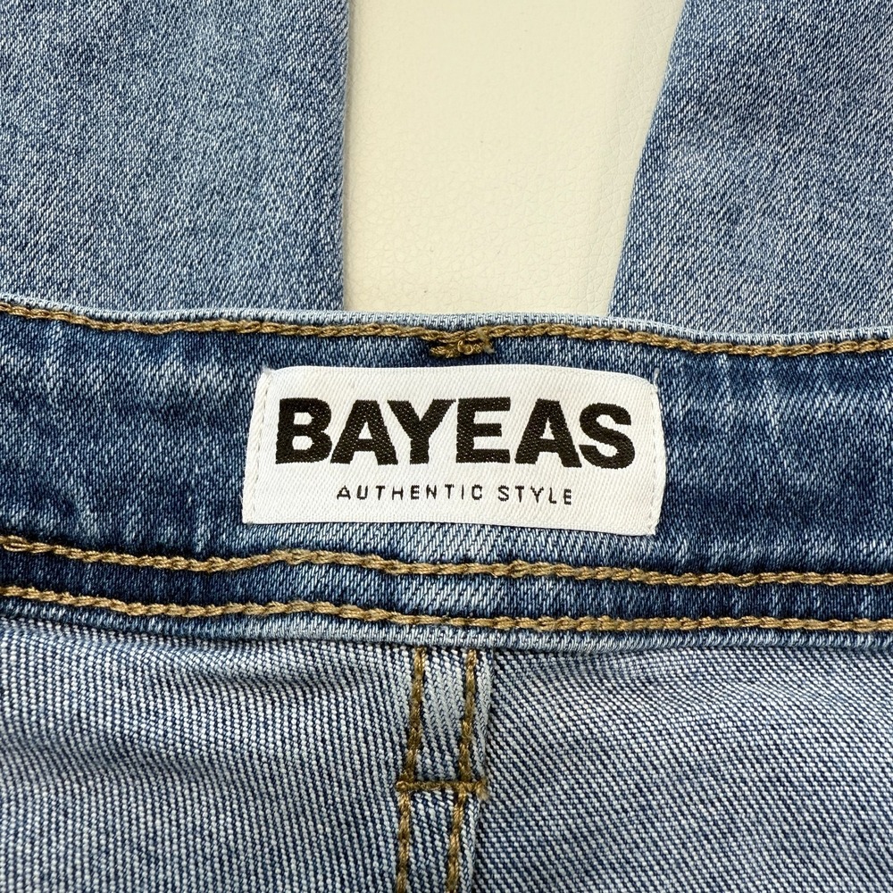 Bayeas Seamed High Waist  Raw Hem Crop Wide Leg Jeans Womens 28 Blue Medium Wash - Picture 6 of 9
